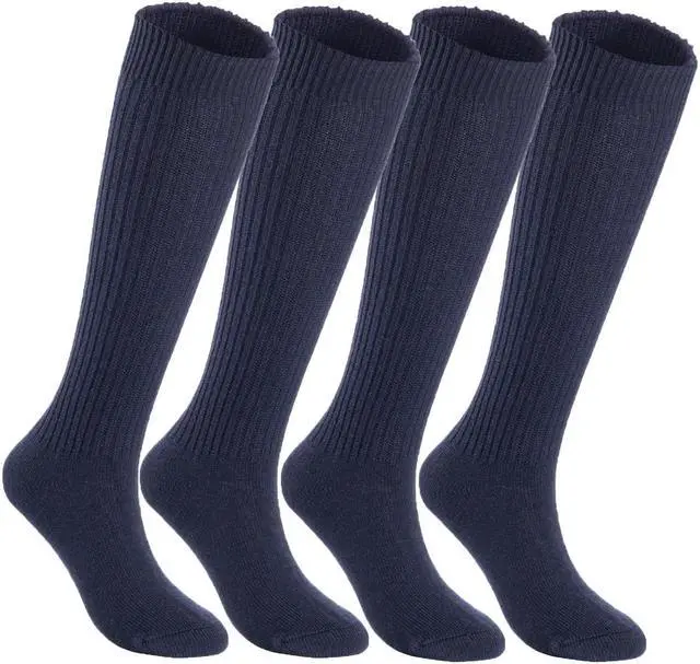 Main image of Lian LifeStyle Big Girl's Women's 4 Pairs Exceptional Knee High Wool Socks Non-Slip, Cozy And Cool LBGFS05 Size 6-9 (Navy)