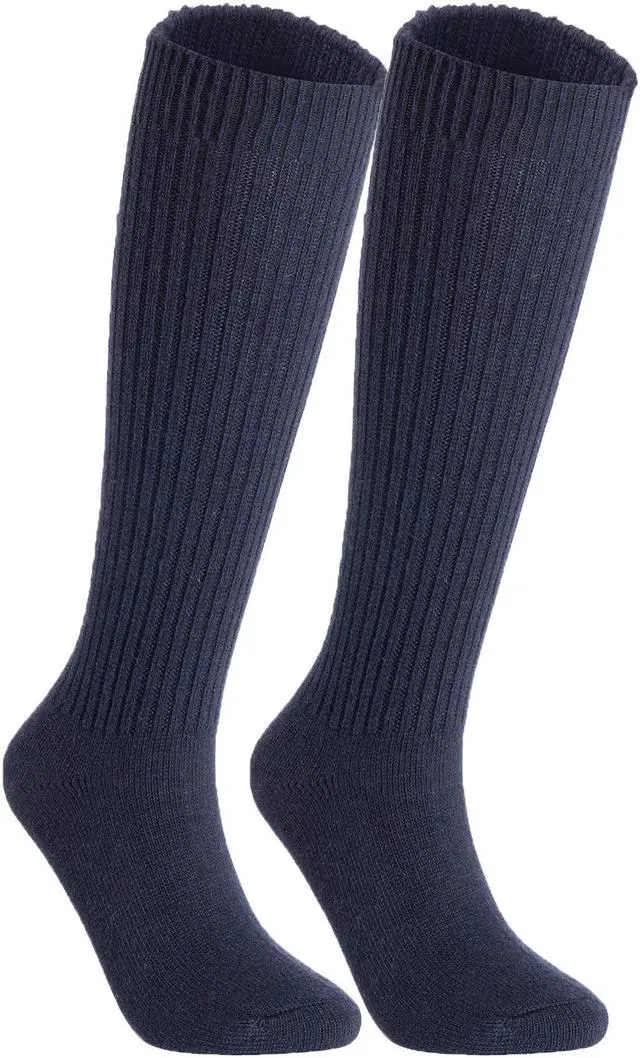 Main image of Lian LifeStyle Women's 2 Pairs Exceptional, Non-Slip, Cool and Cozy Knee High Wool Socks FS05 Size 6-9 (Navy)