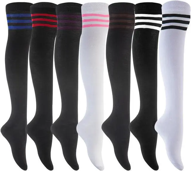 Main image of Lian LifeStyle Women's 4 Pairs Adorable, Fashionable and Ultra-Soft Thigh High Cotton Socks for everyday relaxed feet LWRX Size 6-9 (Random)