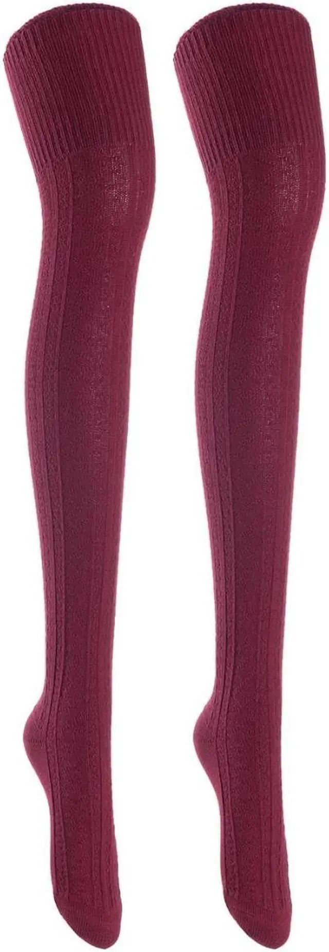 Main image of Lian LifeStyle Women's 2 Pairs Adorable, Super Comfortable And Fashionable Thigh High Cotton Socks for everyday relaxed feet LW1025 Size 6-9(Wine)