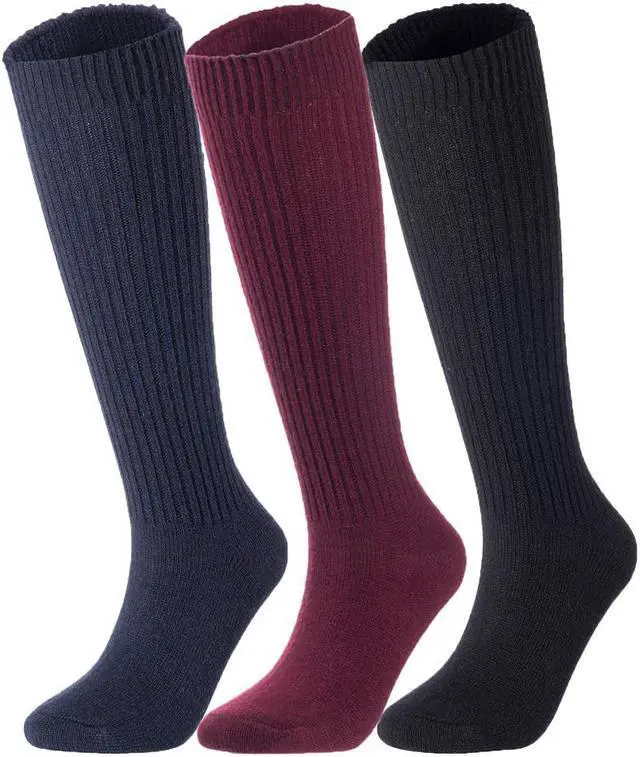 Main image of Lovely Annie Big Girl's & Women's 3 Pairs Exceptional Non slip, Cozy and Cool Knee High Wool Socks ABGFS05 Size 6-9 (Grey, Black, Navy)