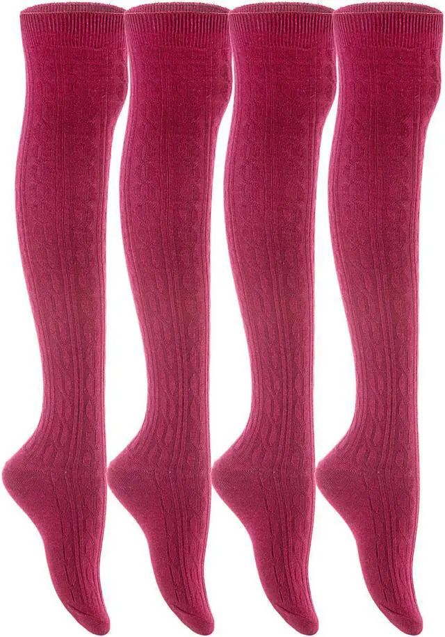 Main image of Lian LifeStyle Women's 4 Pairs Adorable, Fashionable, Super Comfortable and Ultra-Soft Thigh High Natural Cotton Socks L1024 Size 6-9 (Wine)