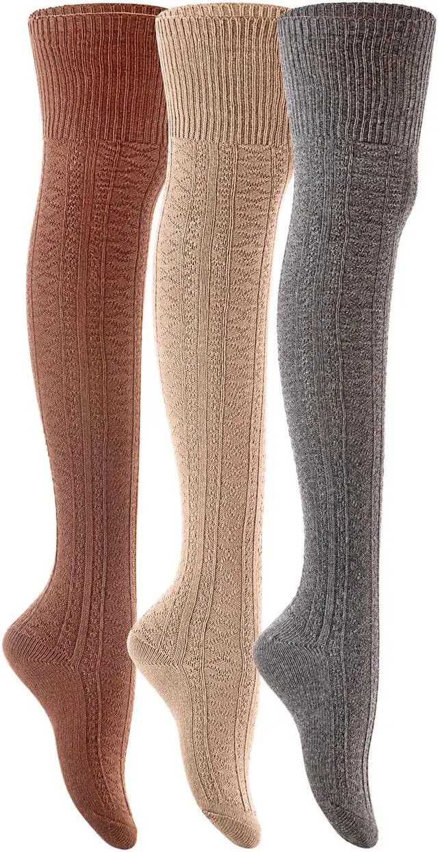 Main image of Lian LifeStyle Women's 3 Pairs Fashionable, Super Comfortable and Ultra-Soft Thigh High Natural Cotton Socks L1025-02 Size 6-9(Coffee,Beige,DarkGrey)