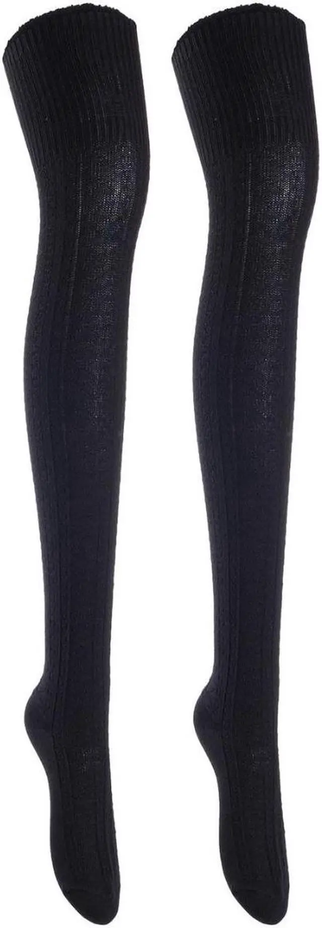 Main image of Lian LifeStyle Women's 2 Pairs Adorable, Super Comfortable, Fashionable Thigh High Cotton Socks for everyday relaxed feet LW1025 Size 6-9(Black)