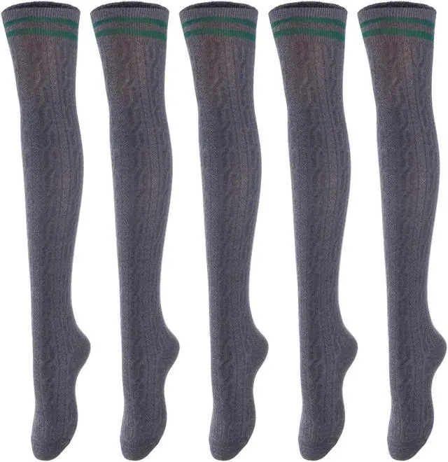 Main image of Lovely Annie Women's 5 Pairs Incredible Durable Super Soft Unique Over Knee High Thigh High Cotton Socks Size 6-9 A1023(DarkGrey)
