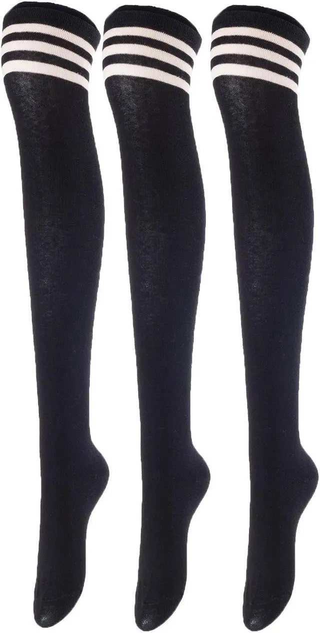 Main image of Lovely Annie Women's 3 Pairs Incredible Durable Super Soft Unique Over Knee High Thigh High Cotton Socks Size 6-9 A1022(Black)