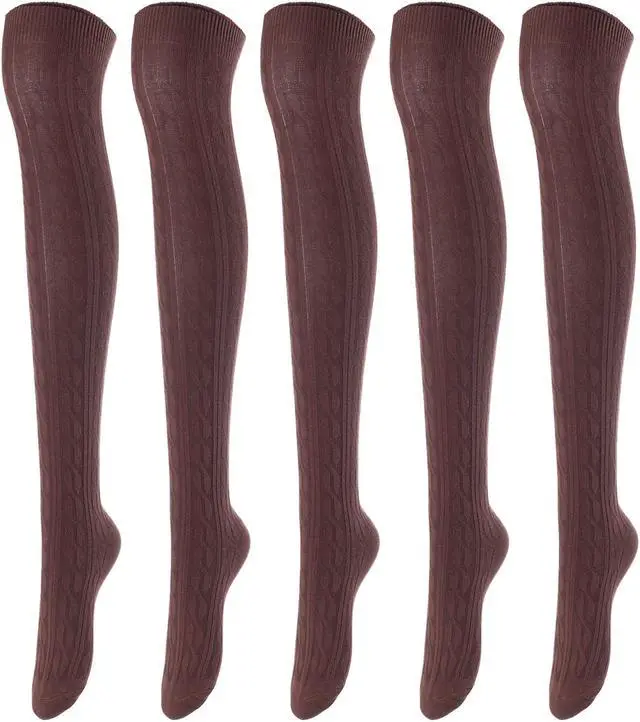 Main image of Lovely Annie Women's 5 Pairs Incredible Durable Super Soft Unique Over Knee High Thigh High Cotton Socks Size 6-9 A1024 (Coffee)