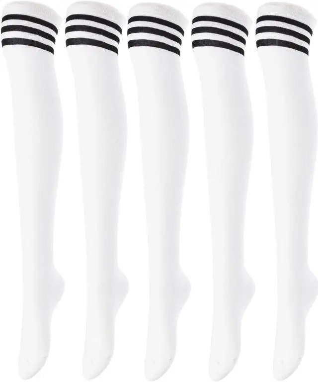 Main image of Lovely Annie Women's 5 Pairs Incredible Durable Super Soft Unique Over Knee High Thigh High Cotton Socks Size 6-9 A1022(White)