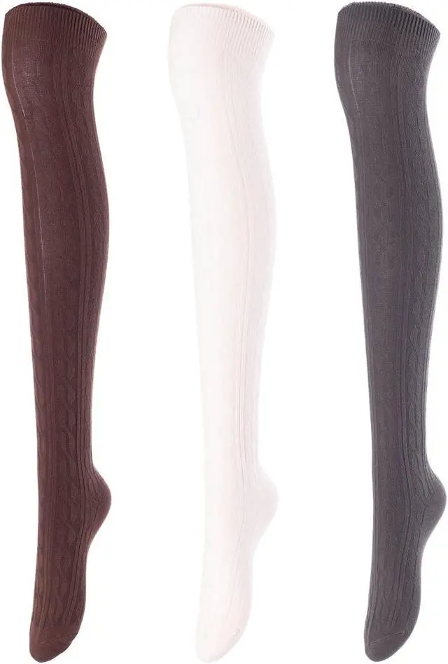 Main image of Lovely Annie Women's 3 Pairs Incredible Durable Super Soft Unique Over Knee High Thigh High Cotton Socks Size 6-9 A1024 (Coffee,Beige,Dark Grey)