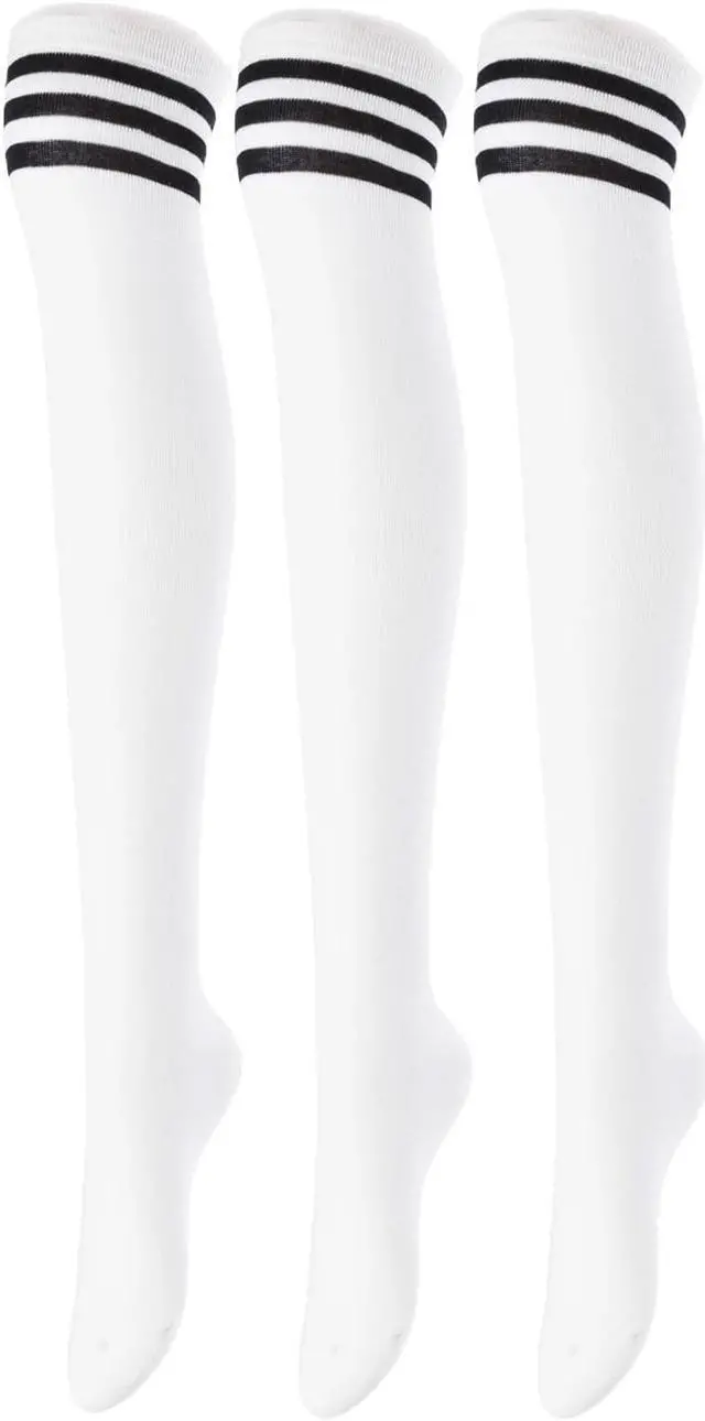 Main image of Lovely Annie Women's 3 Pairs Incredible Durable Super Soft Unique Over Knee High Thigh High Cotton Socks Size 6-9 A1022(White)