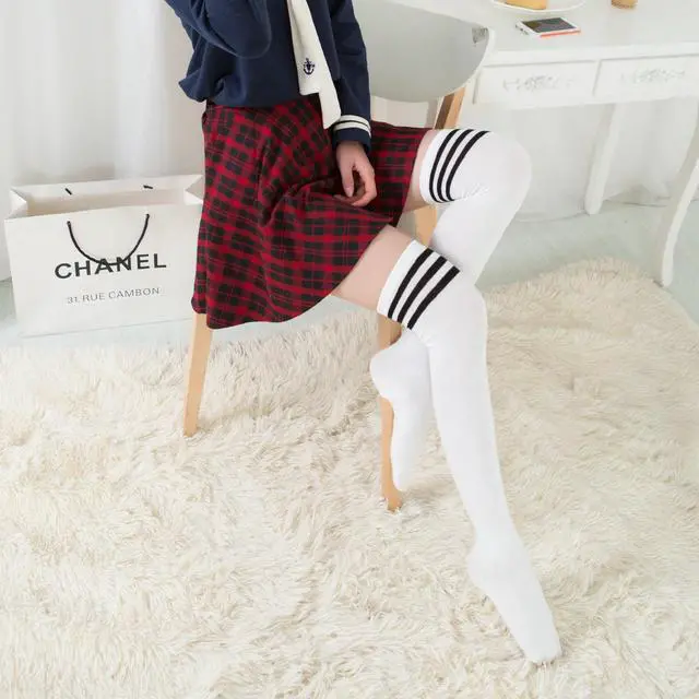 Alt view image 6 of 7 - Lovely Annie Women's 5 Pairs Incredible Durable Super Soft Unique Over Knee High Thigh High Cotton Socks Size 6-9 A1022(White)