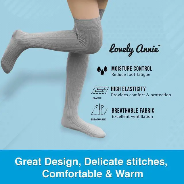 Alt view image 4 of 4 - Lovely Annie Women's 3 Pairs Incredible Durable Super Soft Unique Over Knee High Thigh High Cotton Socks Size 6-9 A1024(Dark Grey)