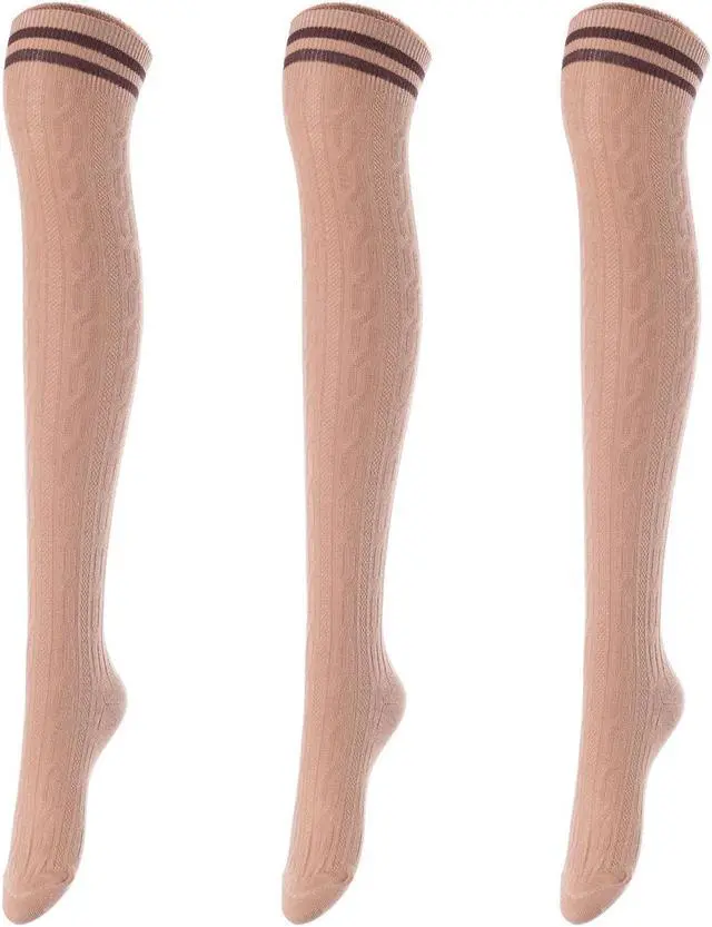 Main image of Lovely Annie Women's 3 Pairs Incredible Durable Super Soft Unique Over Knee High Thigh High Cotton Socks Size 6-9 A1023(Khaki)