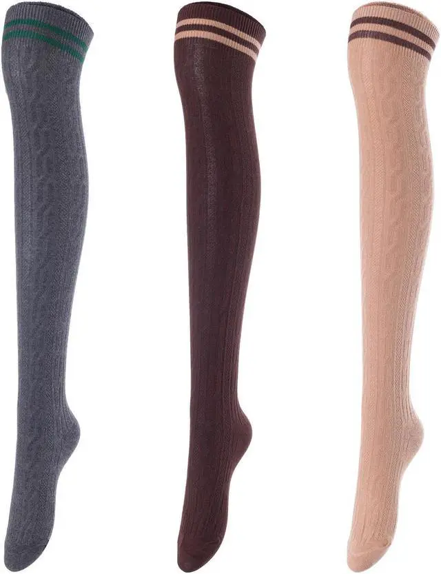 Main image of Lovely Annie Women's 3 Pairs Incredible Durable Super Soft Unique Over Knee High Thigh High Cotton Socks Size 6-9 A1023(DarkGrey,Coffee,Khaki)