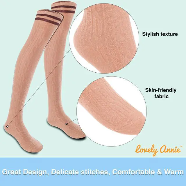 Alt view image 3 of 6 - Lovely Annie Big Girl's Women's 5 Pairs Incredible Durable Super Soft Unique Over Knee High Thigh High Cotton Socks Size 6-9 A1023(Khaki)