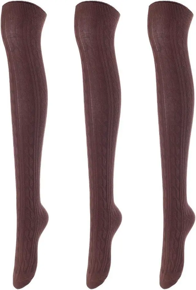 Main image of Lovely Annie Women's 3 Pairs Incredible Durable Super Soft Unique Over Knee High Thigh High Cotton Socks Size 6-9 A1024(Coffee)