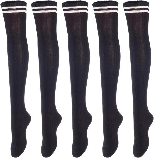 Main image of Lovely Annie Women's 5 Pairs Incredible Durable Super Soft Unique Over Knee High Thigh High Cotton Socks Size 6-9 A1023(Black)