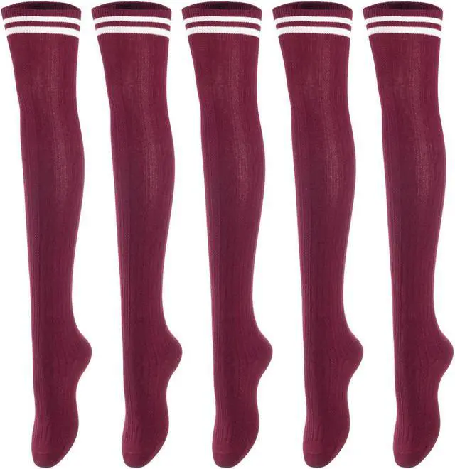 Main image of Lovely Annie Women's 5 Pairs Incredible Durable Super Soft Unique Over Knee High Thigh High Cotton Socks Size 6-9 A1023(Wine)