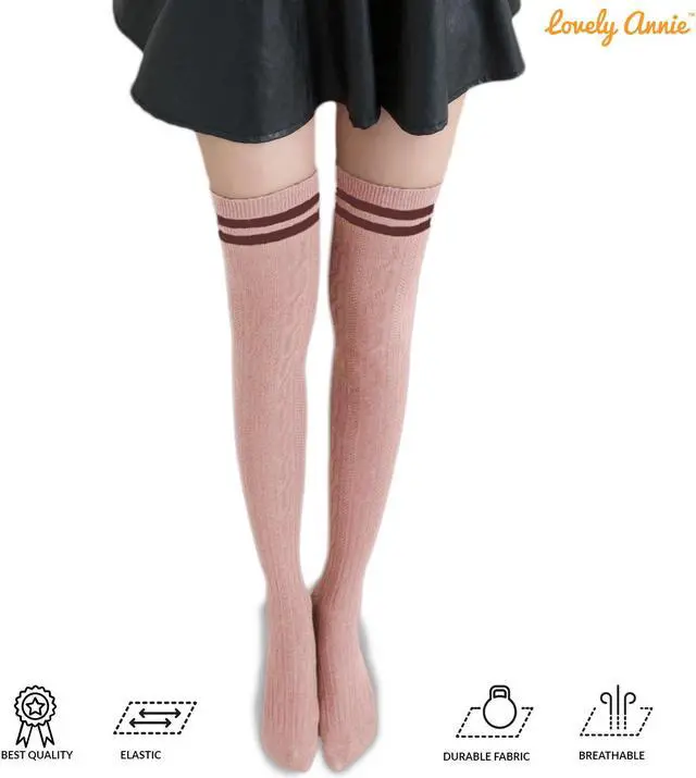 Alt view image 6 of 7 - Lovely Annie Women's 3 Pairs Incredible Durable Super Soft Unique Over Knee High Thigh High Cotton Socks Size 6-9 A1023(Khaki)