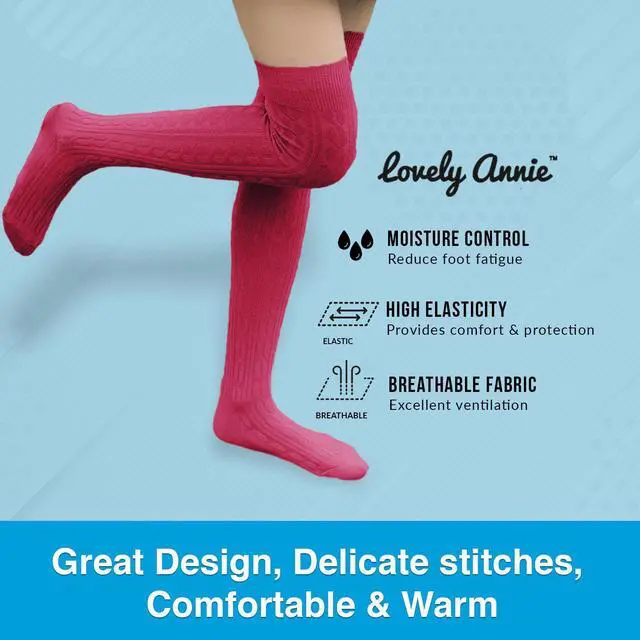 Alt view image 6 of 6 - Lovely Annie Women's 3 Pairs Incredible Durable Super Soft Unique Over Knee High Thigh High Cotton Socks Size 6-9 A1024 (Beige,Light Grey,Wine)