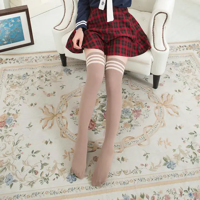 Alt view image 5 of 5 - Lovely Annie Big Girl's Women's 5 Pairs Incredible Durable Super Soft Unique Over Knee High Thigh High Cotton Socks Size 6-9 A1022(Khaki)