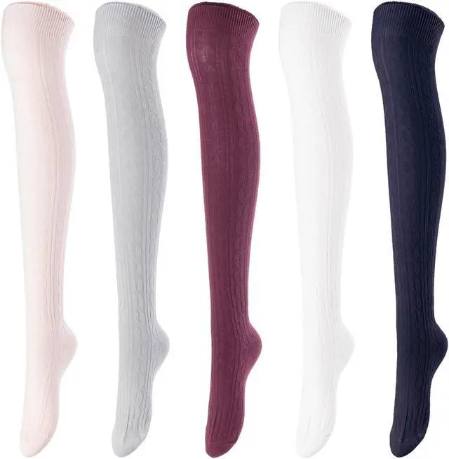 Alt view image 3 of 7 - Lovely Annie Women's 5 Pairs Incredible Durable Super Soft Unique Over Knee High Thigh High Cotton Socks Size 6-9 A1024(Assorted)