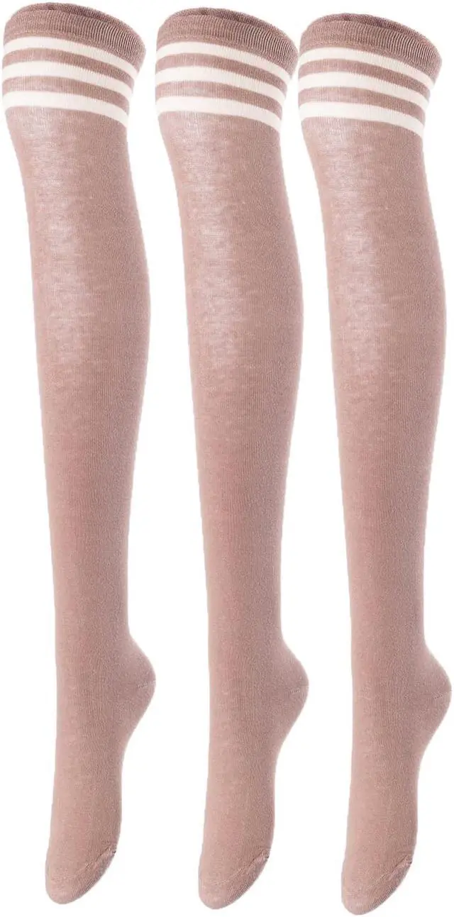 Main image of Lovely Annie Women's 3 Pairs Incredible Durable Super Soft Unique Over Knee High Thigh High Cotton Socks Size 6-9 A1022(Khaki)