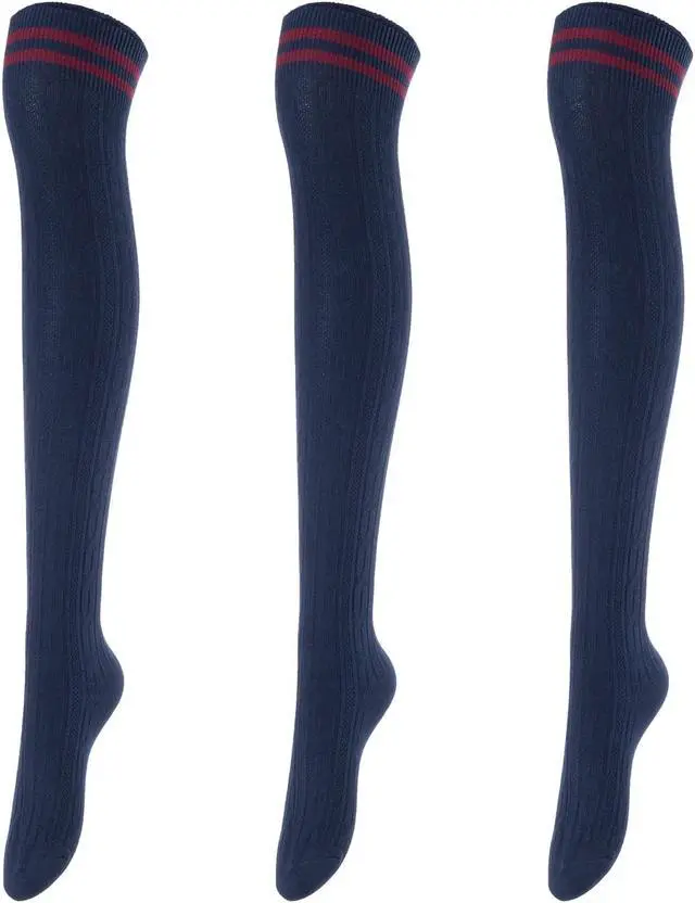 Main image of Lovely Annie Women's 3 Pairs Incredible Durable Super Soft Unique Over Knee High Thigh High Cotton Socks Size 6-9 A1023(Navy)
