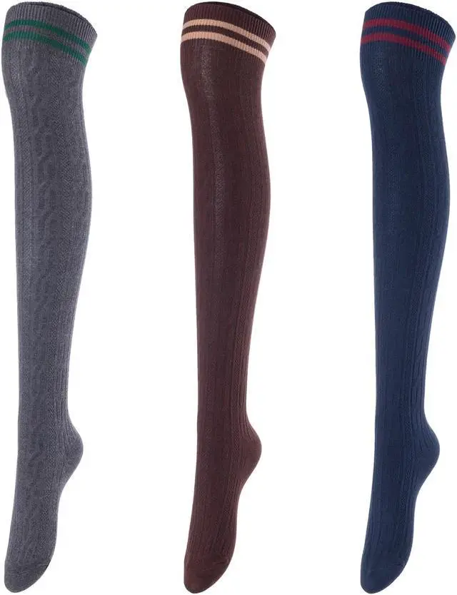 Main image of Lovely Annie Women's 3 Pairs Incredible Durable Super Soft Unique Over Knee High Thigh High Cotton Socks Size 6-9 A1023(DarkGrey,Coffee,Navy)