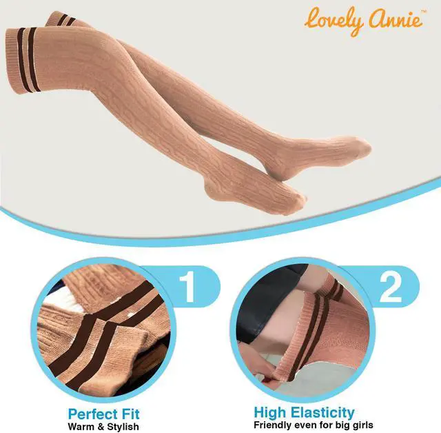Alt view image 4 of 6 - Lovely Annie Big Girl's Women's 5 Pairs Incredible Durable Super Soft Unique Over Knee High Thigh High Cotton Socks Size 6-9 A1023(Khaki)