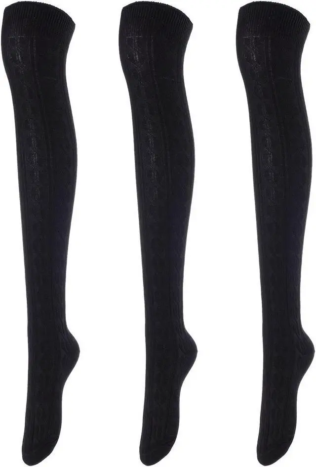 Main image of Lovely Annie Women's 3 Pairs Incredible Durable Super Soft Unique Over Knee High Thigh High Cotton Socks Size 6-9 A1024(Black)