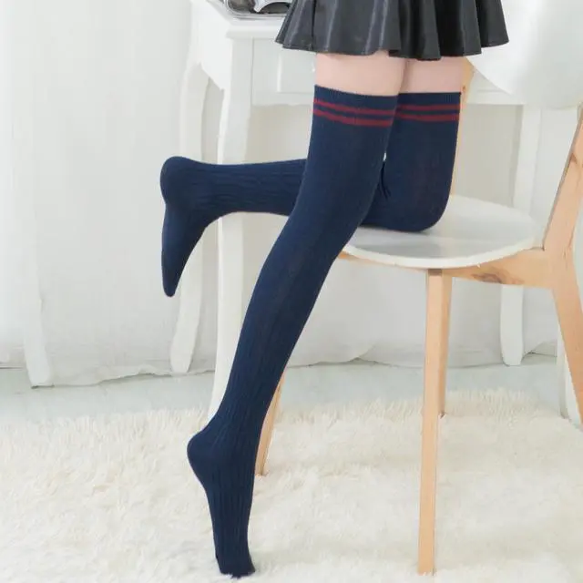 Alt view image 7 of 7 - Lovely Annie Women's 3 Pairs Incredible Durable Super Soft Unique Over Knee High Thigh High Cotton Socks Size 6-9 A1023(Navy)