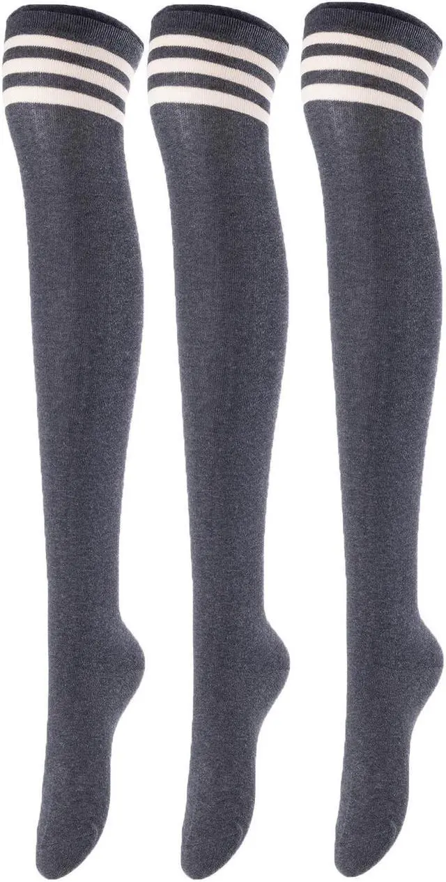 Main image of Lovely Annie Big Girl's Women's 3 Pairs Incredible Durable Super Soft Unique Over Knee High Thigh High Cotton Socks Size 6-9 A1022(Dark Grey)