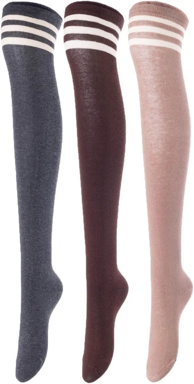Main image of Lovely Annie Women's 3 Pairs Incredible Durable Super Soft Unique Over Knee High Thigh High Cotton Socks Size 6-9 A1022(Dark Grey, Coffee, Khaki)