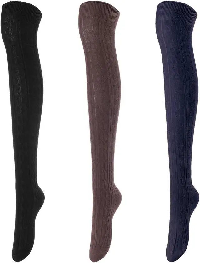 Main image of Lovely Annie Women's 3 Pairs Incredible Durable Super Soft Unique Over Knee High Thigh High Cotton Socks Size 6-9 A1024 (Black,Coffee,Navy)