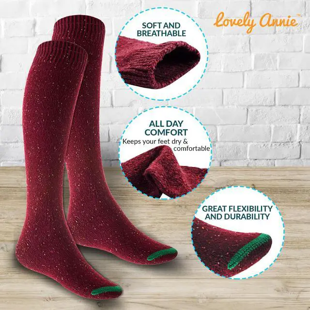 Alt view image 3 of 6 - Lovely Annie Women's 3 Pairs Cute High Knee Cotton Socks, Cozy Fluffy  Fancy with a Wide Color and Size Range Size 7-9 A158212(Wine)