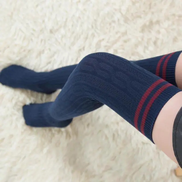 Alt view image 7 of 7 - Lovely Annie Big Girl's Women's 5 Pairs Incredible Durable Super Soft Unique Over Knee High Thigh High Cotton Socks Size 6-9 A1023(Navy)