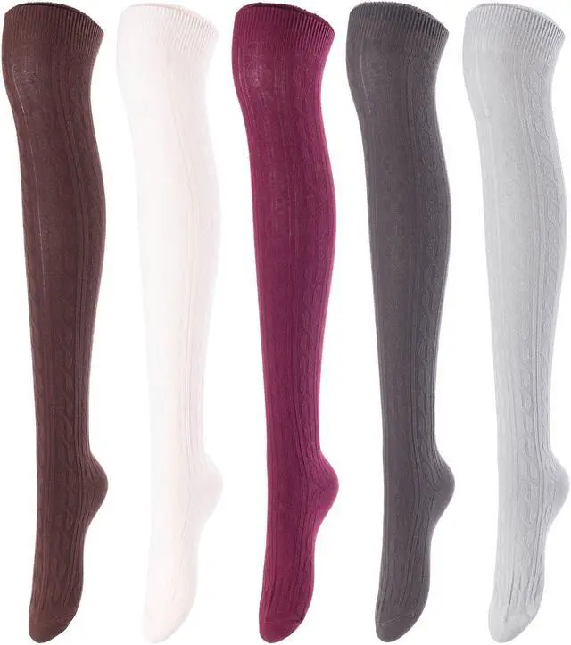 Alt view image 5 of 7 - Lovely Annie Women's 5 Pairs Incredible Durable Super Soft Unique Over Knee High Thigh High Cotton Socks Size 6-9 A1024(Assorted)