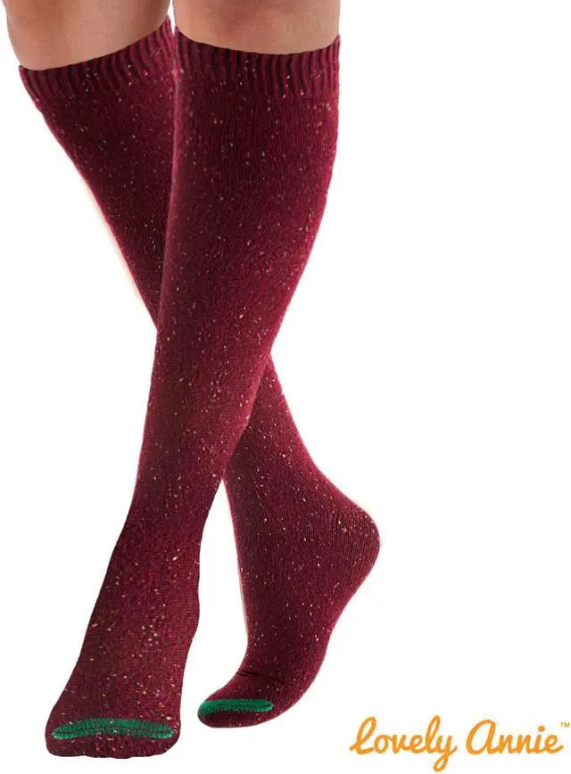 Alt view image 5 of 6 - Lovely Annie Women's 3 Pairs Cute High Knee Cotton Socks, Cozy Fluffy  Fancy with a Wide Color and Size Range Size 7-9 A158212(Wine)