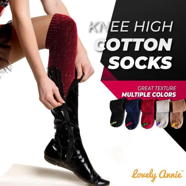 Alt view image 6 of 6 - Lovely Annie Women's 3 Pairs Cute High Knee Cotton Socks, Cozy Fluffy  Fancy with a Wide Color and Size Range Size 7-9 A158212(Wine)