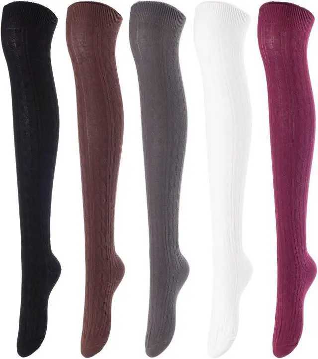 Alt view image 2 of 7 - Lovely Annie Women's 5 Pairs Incredible Durable Super Soft Unique Over Knee High Thigh High Cotton Socks Size 6-9 A1024(Assorted)