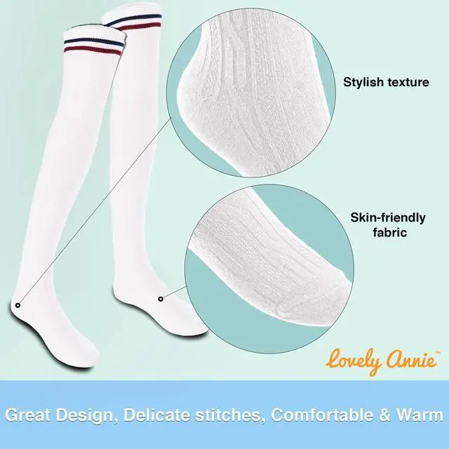 Alt view image 7 of 7 - Lovely Annie Big Girl's Women's 3 Pairs Incredible Durable Super Soft Unique Over Knee High Thigh High Cotton Socks Size 6-9 A1023(DG,Coffee,White)