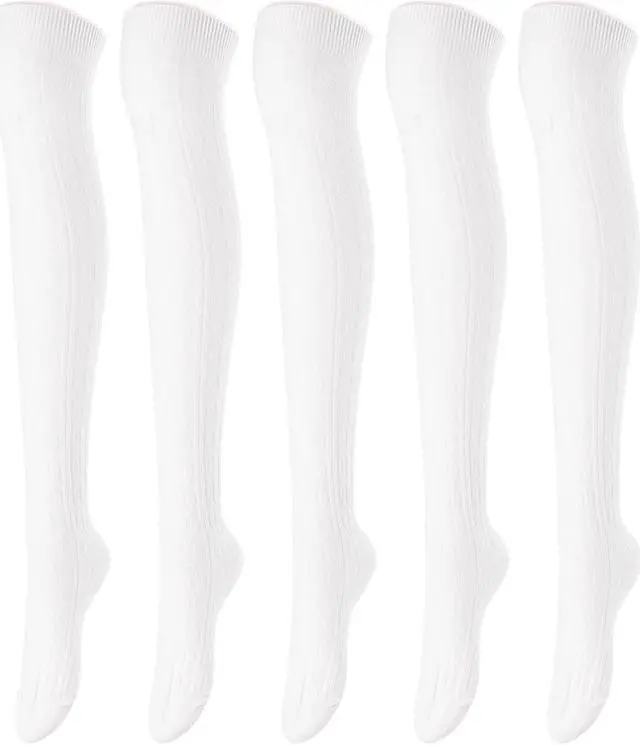 Main image of Lovely Annie Women's 5 Pairs Incredible Durable Super Soft Unique Over Knee High Thigh High Cotton Socks Size 6-9 A1024(Cream)