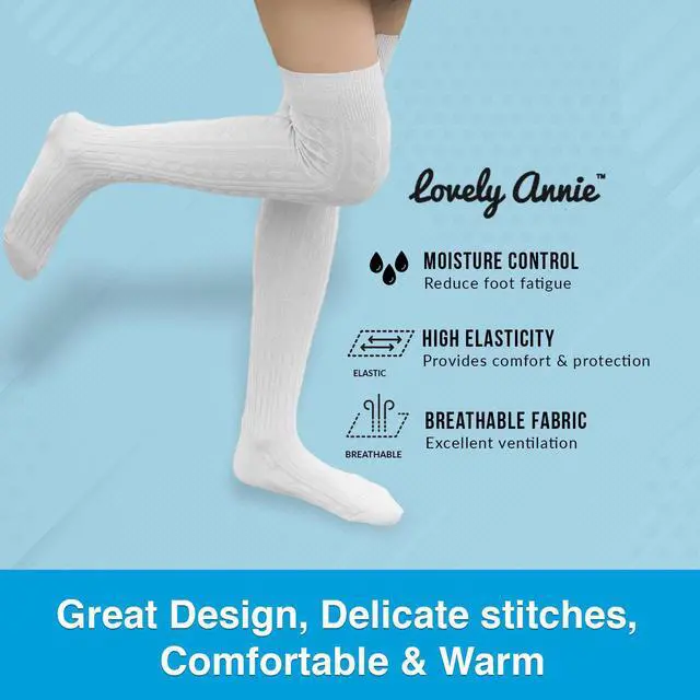 Alt view image 6 of 6 - Lovely Annie Women's 3 Pairs Incredible Durable Super Soft Unique Over Knee High Thigh High Cotton Socks Size 6-9 A1024 (Dark Grey,Grey,Cream)