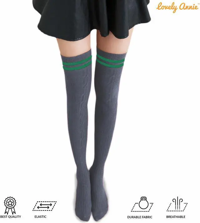 Alt view image 7 of 7 - Lovely Annie Women's 3 Pairs Incredible Durable Super Soft Unique Over Knee High Thigh High Cotton Socks Size 6-9 A1023(DarkGrey,Coffee,Khaki)