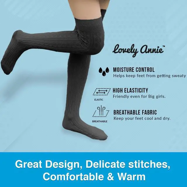 Alt view image 4 of 4 - Lovely Annie Women's 3 Pairs Incredible Durable Super Soft Unique Over Knee High Thigh High Cotton Socks Size 6-9 A1024(Black)