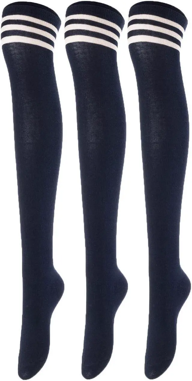 Main image of Lovely Annie Women's 3 Pairs Incredible Durable Super Soft Unique Over Knee High Thigh High Cotton Socks Size 6-9 A1022(Navy)