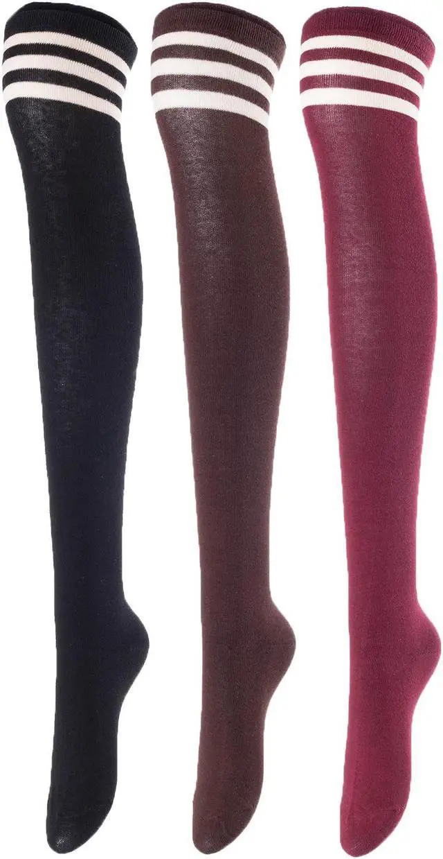 Main image of Lovely Annie Women's 3 Pairs Incredible Durable Super Soft Unique Over Knee High Thigh High Cotton Socks Size 6-9 A1022(Black, Coffee, Wine)