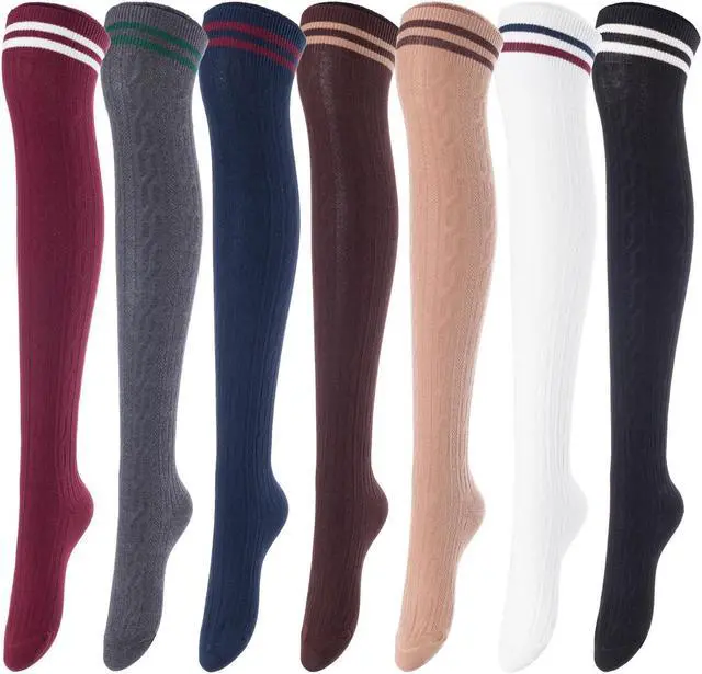 Main image of Lovely Annie Big Girl's Women's 5 Pairs Incredible Durable Super Soft Unique Over Knee High Thigh High Cotton Socks Size 6-9 A1023(Assorted)