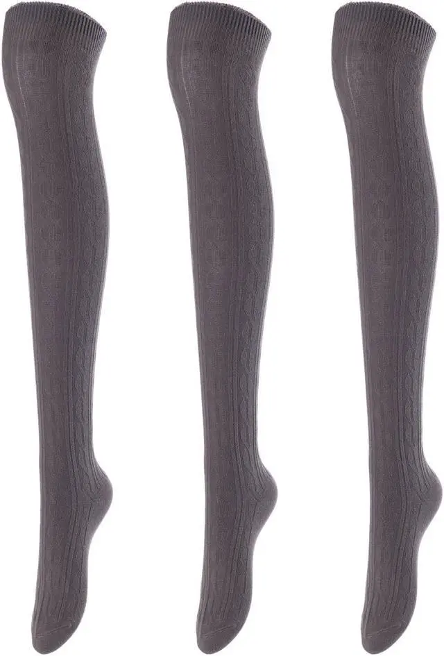 Main image of Lovely Annie Women's 3 Pairs Incredible Durable Super Soft Unique Over Knee High Thigh High Cotton Socks Size 6-9 A1024(Dark Grey)